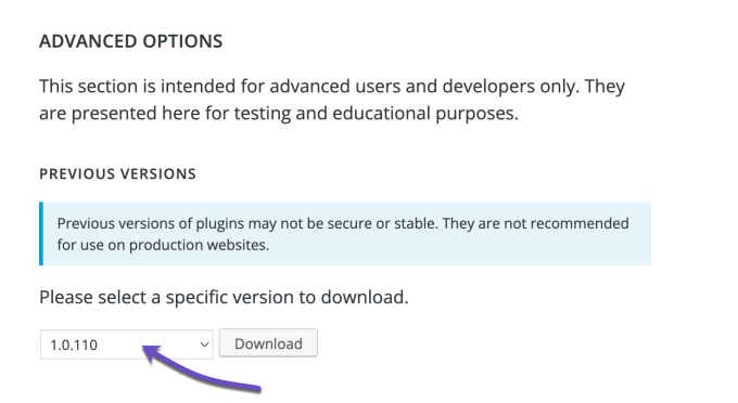 Previous version of a WordPress Plugin