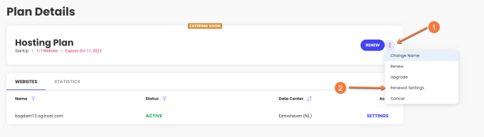 Plan Details Renewal Settings
