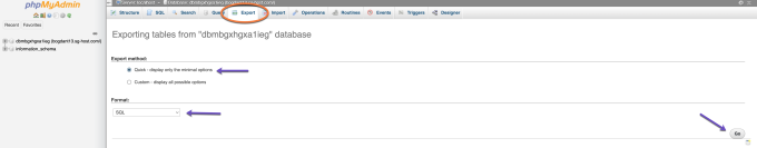phpMyAdmin Export Go